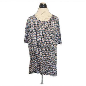 Lularoe Womens Size Small Top Short Sleeve Blouse Knit Hi Low Tunic Y2K Vibrant